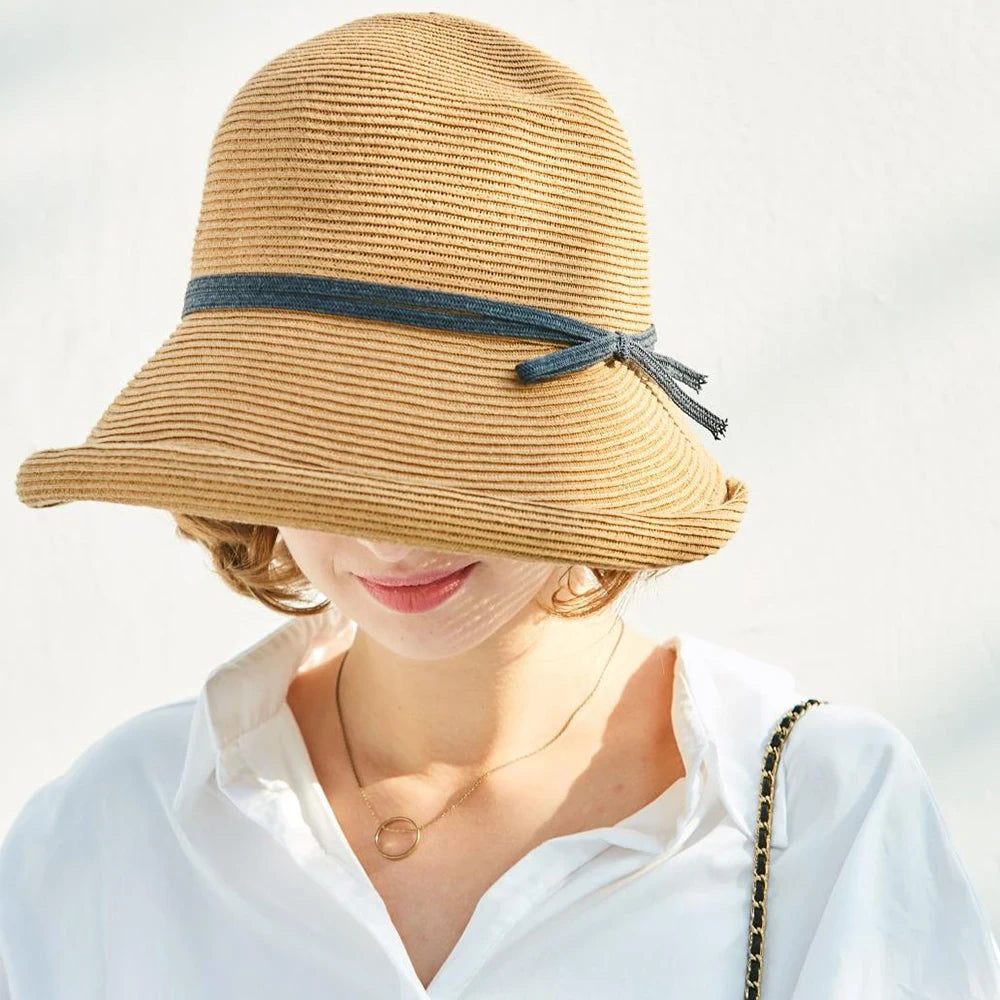 Straw Bonnet Cap for Women Victorian Sun Hats Chin Strap Foldable Accessories Bucket Hat Fedoras For Beach