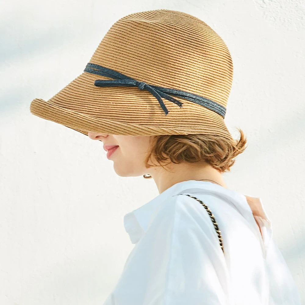 Straw Bonnet Cap for Women Victorian Sun Hats Chin Strap Foldable Accessories Bucket Hat Fedoras For Beach