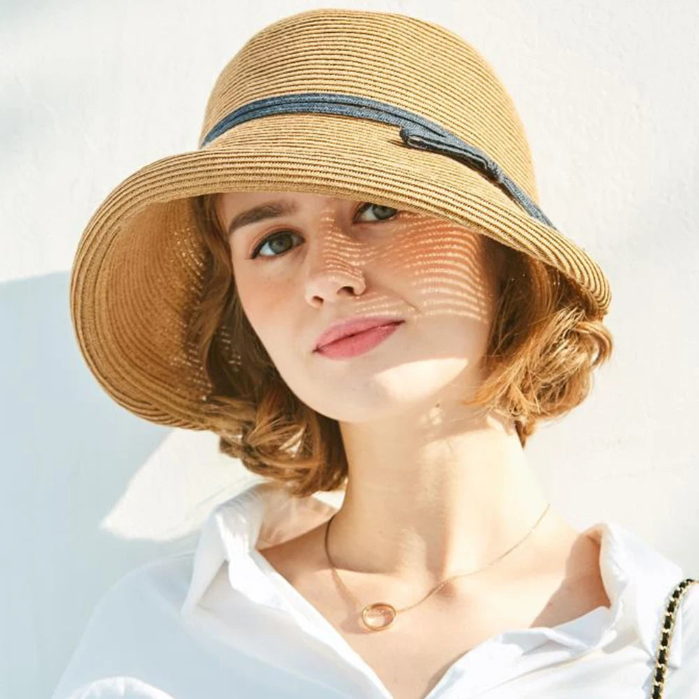 Straw Bonnet Cap for Women Victorian Sun Hats Chin Strap Foldable Accessories Bucket Hat Fedoras For Beach