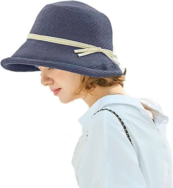 Straw Bonnet Cap for Women Victorian Sun Hats Chin Strap Foldable Accessories Bucket Hat Fedoras For Beach
