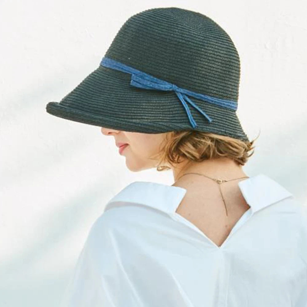 Straw Bonnet Cap for Women Victorian Sun Hats Chin Strap Foldable Accessories Bucket Hat Fedoras For Beach