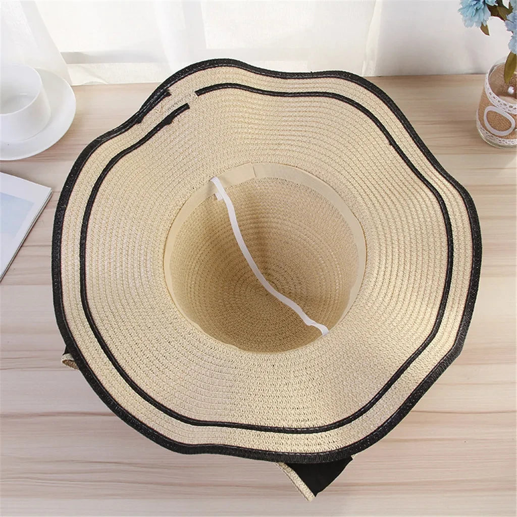 Elegant Straw Sun Hat Stylish Wide Brim Lightweight Breathable Trendy Beach Accessory Vacation