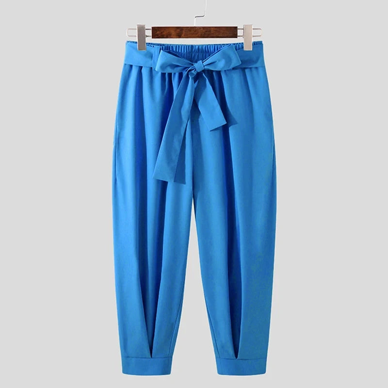 Men's Baggy Pants Casual Streetwear Belt Joggers Harem Pants