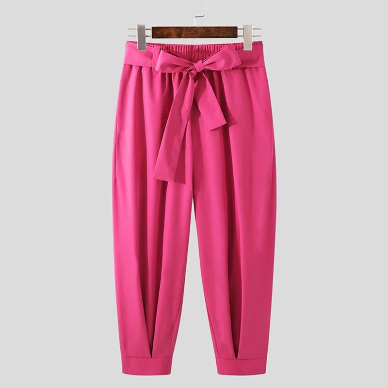 Men's Baggy Pants Casual Streetwear Belt Joggers Harem Pants