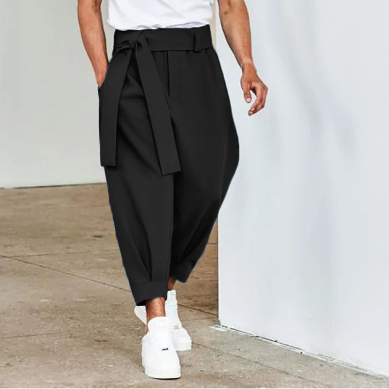 Men's Baggy Pants Casual Streetwear Belt Joggers Harem Pants