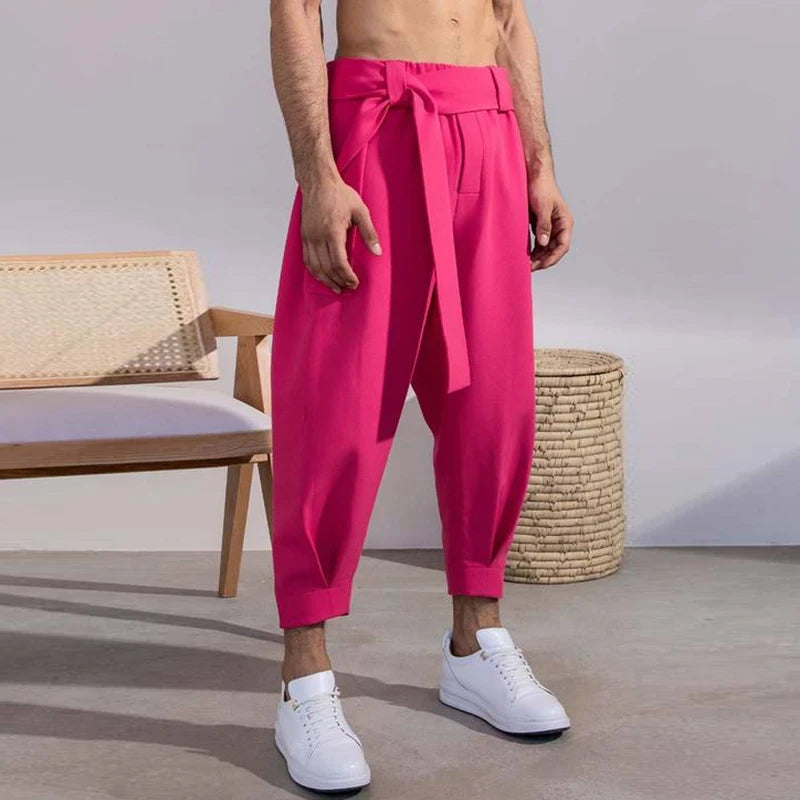 Men's Baggy Pants Casual Streetwear Belt Joggers Harem Pants
