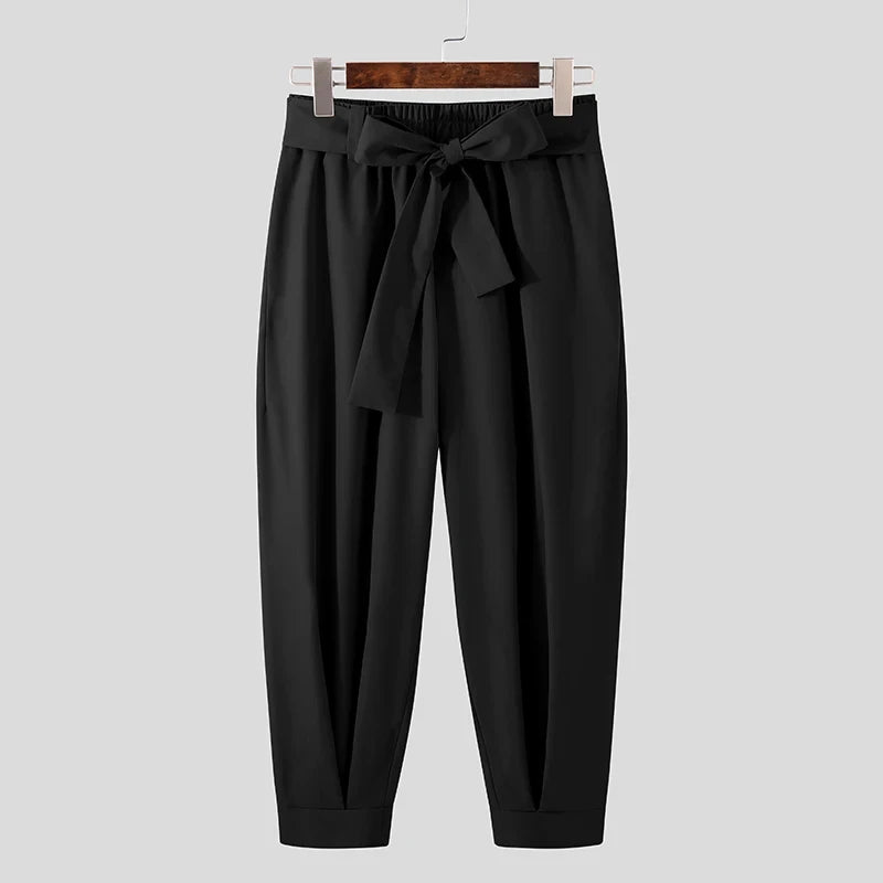 Men's Baggy Pants Casual Streetwear Belt Joggers Harem Pants