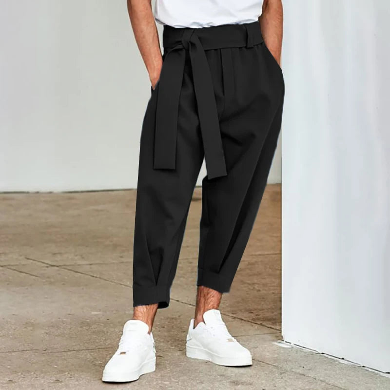 Men's Baggy Pants Casual Streetwear Belt Joggers Harem Pants