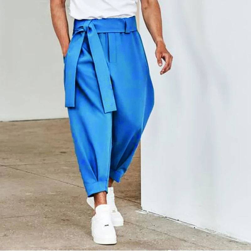 Men's Baggy Pants Casual Streetwear Belt Joggers Harem Pants
