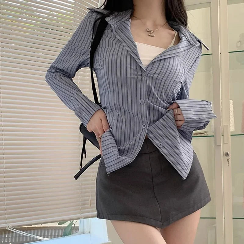 Long Sleeve Shirt Jacket Women's Waist Cinching Slimming Top Women Clothing
