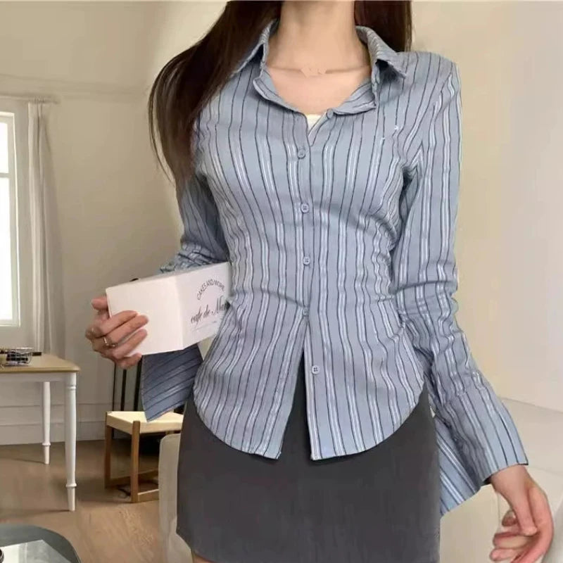 Long Sleeve Shirt Jacket Women's Waist Cinching Slimming Top Women Clothing