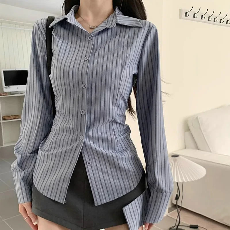 Long Sleeve Shirt Jacket Women's Waist Cinching Slimming Top Women Clothing